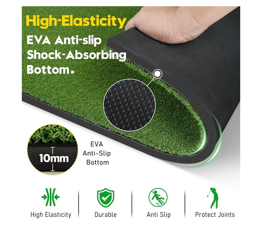 Under Par Discount Golf Premium Golf Mat with Ball Tray showing green turf high elasticity EVA anti slip base