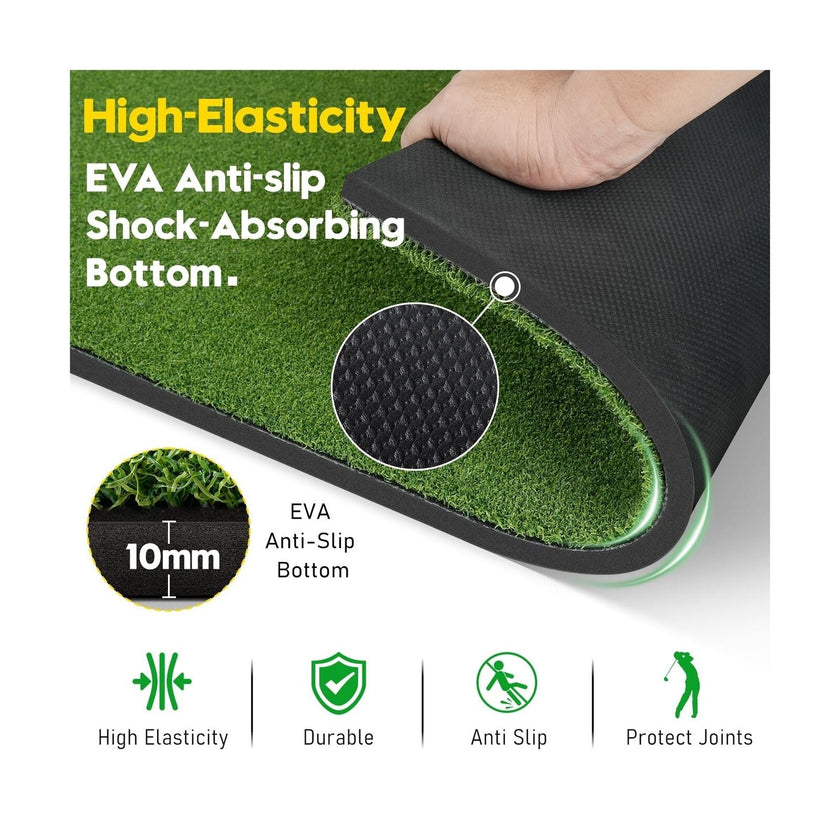 Under Par Discount Golf Premium Golf Mat with Ball Tray showing green turf high elasticity EVA anti slip base