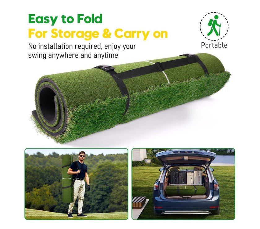 Under Par Discount Golf Premium Golf Mat with Ball Tray rolled portable turf hitting mat with straps
