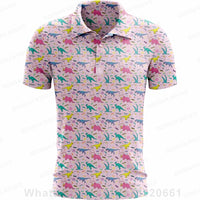 Plus size summer polo shirt in pink with colorful animal print for stylish golf outings