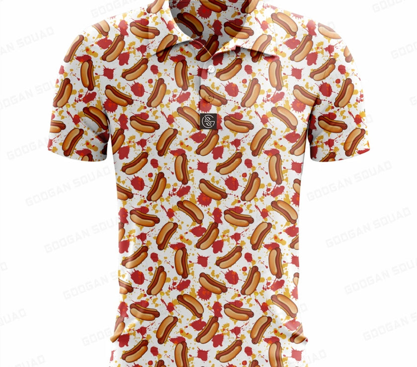 Under Par Discount Golf plus size summer polo shirt with colorful hot dog print for casual wear