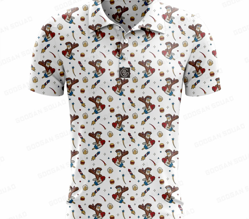Under Par Discount Golf plus size summer polo shirt featuring a fun playful design with golfing motifs