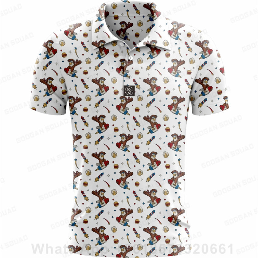 Under Par Discount Golf plus size summer polo shirt featuring a fun playful design with golfing motifs