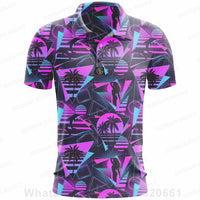 Vibrant plus size summer polo shirt with tropical patterns and geometric designs by Under Par Discount Golf