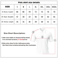 Under Par Plus Size Summer Polo Shirt in white with detailed size chart for accurate fitting