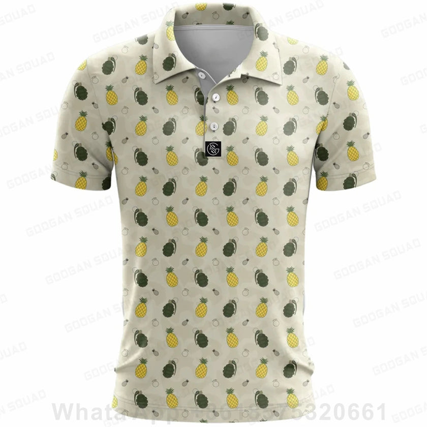 Under Par Discount Golf plus size summer polo shirt with pineapple print on a light background