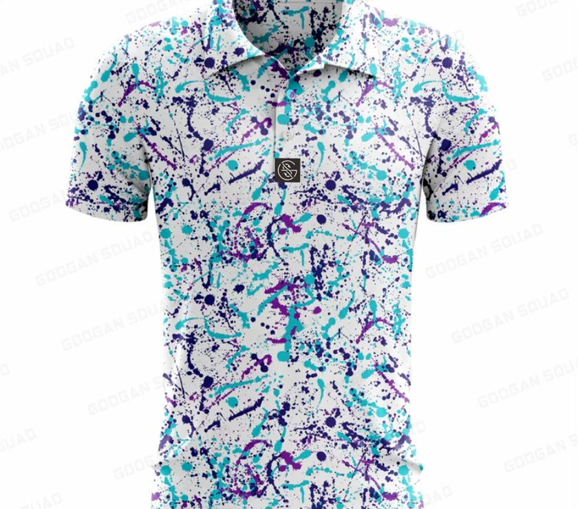 Under Par Discount Golf Plus Size Summer Polo Shirt with Colorful Splash Design for Comfort and Style