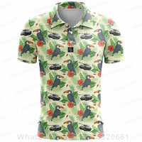 Under Par Discount Golf plus size summer polo shirt with tropical toucan and floral print design
