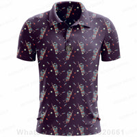 Under Par Discount Golf plus size summer polo shirt featuring a vibrant golfing print on a dark background