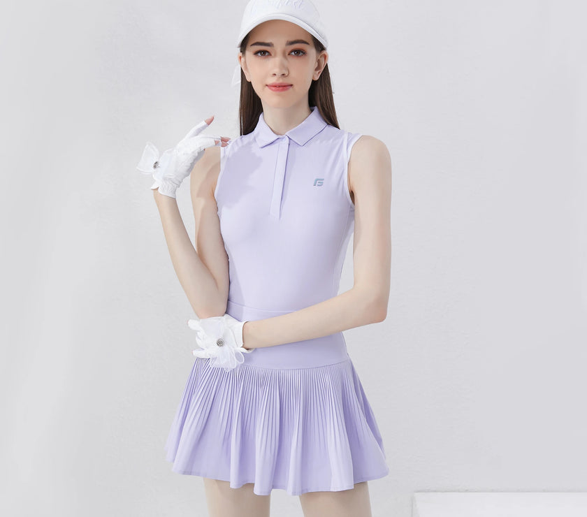 Stylish women's golf polo shirt in light purple with a collar, perfect for sporty outings
