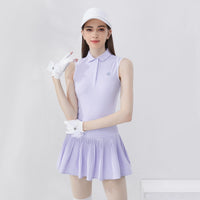 Stylish women's golf polo shirt in light purple with a collar, perfect for sporty outings